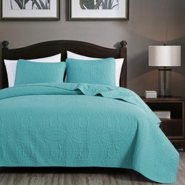 Chezmoi Collection Austin 3-Piece Oversized Bedspread Coverlet Set (Queen, Turquoise)