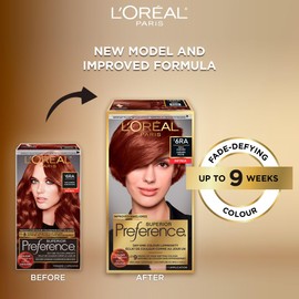L'Oreal Paris Superior Preference 9 weeks of Luminous Fade-Defying Permanent Hair Dye, 6RA Rich Auburn, 100% Grey Coverage, 1 Hair Dye Kit (Packaging May Vary)