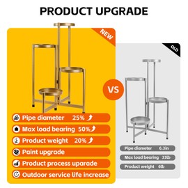 HOEGMST 4 Tier Plant Stand Indoor Outdoor, 31 Inch Tall Metal Plant Shelf Waterproof, Plant Holder with Folding Design For Home, Living Room, New Upgrate Gold
