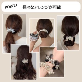 Organza Ribbon, Pearl Scrunchie, Blue, Hair Elastic, Optional, Gentle on Hair, High Elasticity, Stylish, Adult, Women, Hair Accessories, Mother's Day Gift