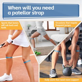 FORTEMOTUS Silikon Patella-Kniebandage 2 Stück, Kniescheiben Stützband für Männer, Damen beim Sport Fussball, Basketball, Volleyball, Springer, Wandern, Laufsport, Himmelblau, L&XL