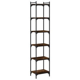 vidaXL 6-Tier Bookcase - Smoked Oak Engineered Wood, Industrial Style Metal Frame, Freestanding Bookshelf for Living Room, Office, Lounge Area with 29.87 lbs Weight Capacity