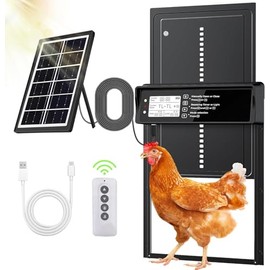 Automatic Chicken Coop Door Solar Powered, Aluminum Alloy Chicken Door, LCD Display Auto Chicken House Door with Timer and Light Sensor, Anti-Pinch and Abnormal Alarm, Remote Control and 4 Modes