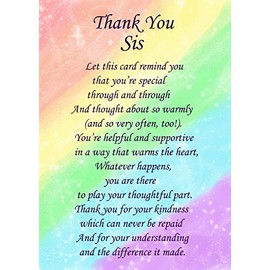 Thank You 'Sis' Poem Verse Greeting Card
