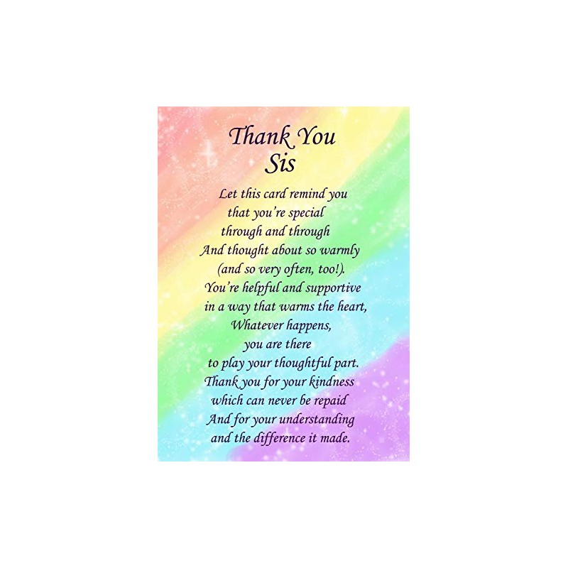 Thank You 'Sis' Poem Verse Greeting Card