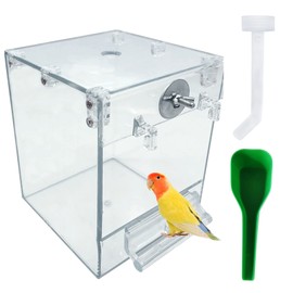 kathson Acrylic Bird Bath Box,Parrot Transparent No-Leakage Bathtub for Cage Hanging Tube Shower Box Cage Accessory with Water Injector Birds Feeding Spoon for Lovebird Canary Budgies(3 Pcs)