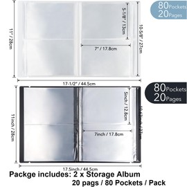 2 Pack Large Sticker Photo Storage Album, Stamp & Cutting Dies Storage Book Organizer Folder for Cards Storage DIY Scrapbooking Card Making Supplies 20 Pages 80 Pockets/Pack (Clear + Black)