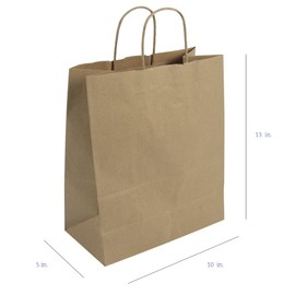 Duro ID# 87124 Missy Shopping Bag 60# 100% Recycled Natural Kraft 250pk 10 x 5 x 13
