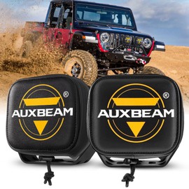 Auxbeam 5 Inch Off Road Light Covers, Black Leather Offroad Light Protective Cover for LED Pods Cube Light Square Driving Light Bar Fog Light Bumper Roof A-Pillar, 2PCS