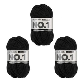 myboshi No.1 Wool for Crochet and Knitting, Quick Knitting Yarn, Durable Hat Wool, Knitting Wool, Crochet Wool, Mulesing-Free, 50 g, LL 55 m Black (Black) 3 Balls