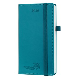 POPRUN Pocket Calendar 2026 (Slim Size-3.5'' x 6.5''), 12 Months (Jan. - Dec. 2026) Small Planner Weekly and Monthly for Purse with Pen Holder, Storage Pocket, Vegan Leather Hardcover - Pacific Green