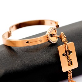 Uloveido Heart Lock Bracelet and Shield Key Necklace for Girls Boys Matching Jewelry Set for Couples Men and Women Y473/Y474 (Rosegold-2)