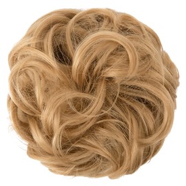 JJstar Large Fake Hair Bun Lightweight for Hair Elastic Synthetic Hair Wavy Real Hair Ponytail Thick Hair Updo for Women Girls (Golden Chestnut)
