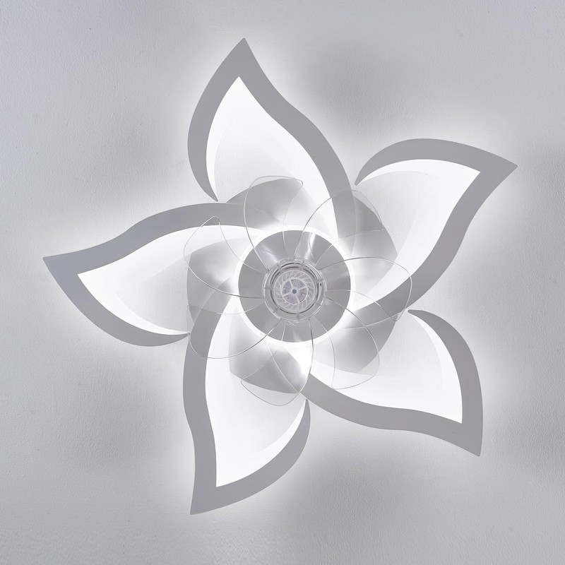 Ruibutrade White Flower Modern CeilingFans with Lights, Low Profile Ceiling