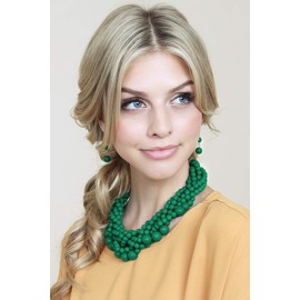 RIAH FASHION Braided Chunky Cluster Bead Bubble Statement Necklace - Multi Strand Twisted Colorful Twisted Bib Collar Acrylic, Sparkly Crystal (Twisted Bauble - Emerald)