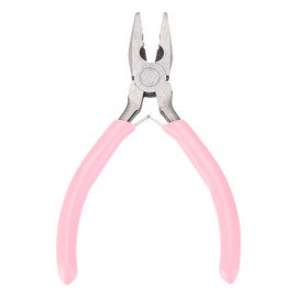 HARFINGTON Pliers 5" Mini Combination Pliers with Wire Cutter & Non-slip PVC Handle Serrated Jaw Micro for Beading Tool Hobby Craft, Pink