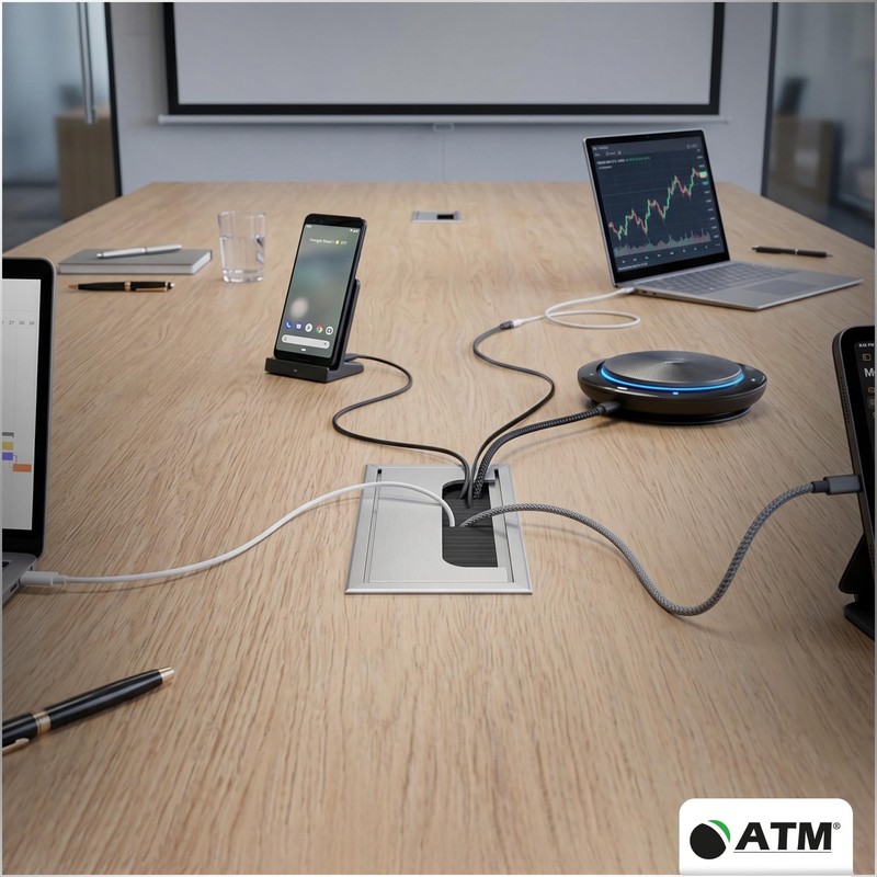 ATM Cable Feed-Through Cable for Desk, Table, Furniture, Cable Duct,