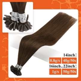Full Shine U Tip Remy Hair Extensions Pre Bonded Hair Extensions 20 Inch Hair Extensions Fusion Nail U Tip Keratin Remy Human Hair Extensions Color 4 Medium Brown