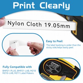 COLORTY Compatible Nylon Cloth 0.75" Label Tape Replacememt for M21-750-499 Multi-Purpose Ribbon 3/4 inch Black on White Industrial Labels, for Wire/Cable, Laboratory Factorty School, 4-Pack