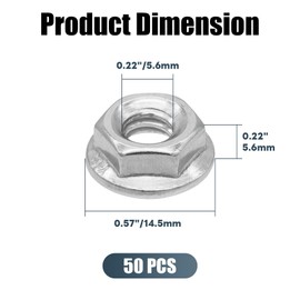 Semrien 50 Pcs 1/4"-20 Inch Flange Nut, 304 Stainless Steel Hex Lock Nuts Thread Hardware Nuts Flange LockNuts (1/4"-20 Inch)