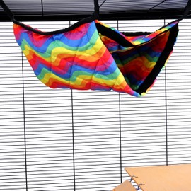 Little Friends Giant Double Bunkbed Hammock – Soft Hanging Bed for Rats, Ferrets, Chinchillas & Small Animals – Dual Layer Cosy Cage Accessory - Rainbow Waves