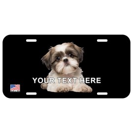 NOSTALGIC TAGS SHIH TZU TRI PUP LYING  DOG CAN PERSONALIZE NOVELTY METAL LICENSE PLATE B - B