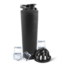 Ice Shaker Insulated Stainless Steel Shaker Bottle | 32oz, Black | Cold for 30+ Hours | Insulated Cup with Twist-on Agitator | Odor-Free Bottle for Protein Shakes, Water, Smoothies, Cocktails