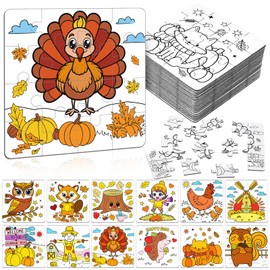 24 Pack Autumn Jigsaw Puzzle Color Your Own Puzzles Fall Coloring Crafts Paper Mini Puzzle Pieces for Toddlers Children Kids Learning Education Toys DIY Projects Gifts Party Supplies