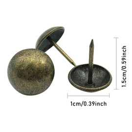 200PCS Upholstery Tacks Bronze Upholstery Nail Pin 11mm*17mm Decorative Furniture Tacks Round Head Tacks Furniture Nails Pins Antique Brass Tacks Metal Thumb Tack Stud Push Pin For Wood Sofa Chair Bed