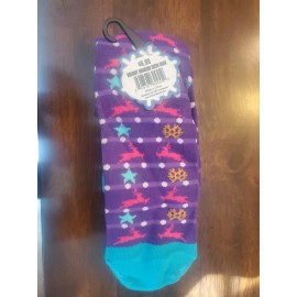 Unbranded Women's 1-Pair Crew Socks Christmas purple + blue, snowflake One Size