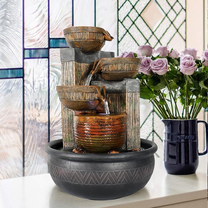 Agoodping Relaxtion Tabletop Fountain with LED Lights-Desktop Waterfall Fountain Submersible