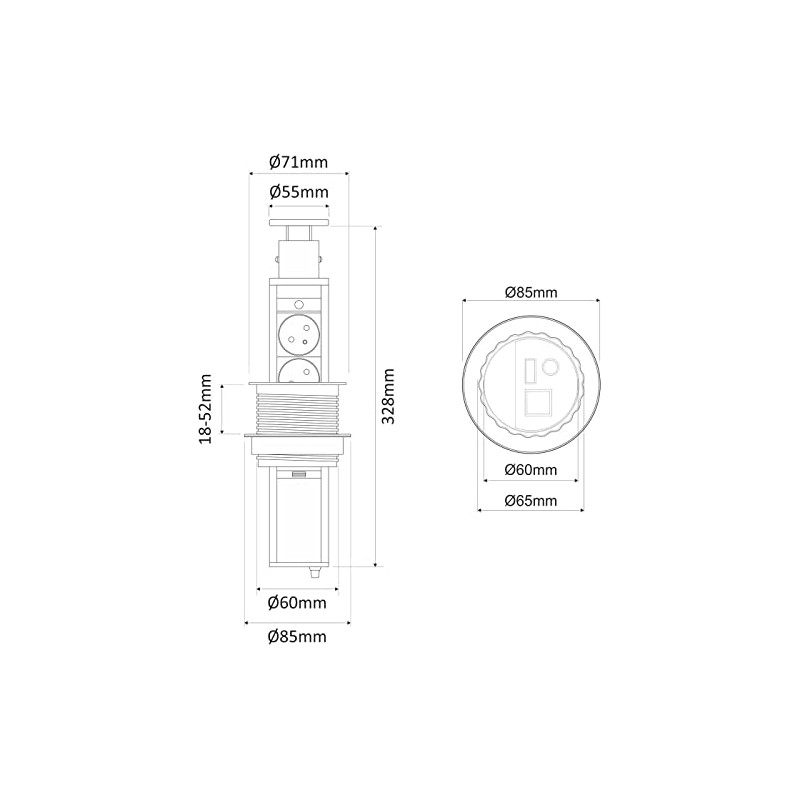 Lumonic LiftBox 3 x Schuko Sockets + 2 x USB