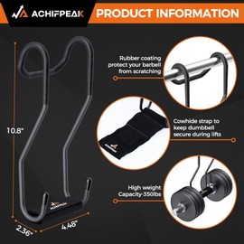 Dumbbell Spotter Hooks for bench press connecting and hanging dumbbells to barbells - with cowhide leather straps provide an Anti-Slip and Safety Workouts