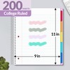 SUNEE 5 Subject Notebook College Ruled - 400 Pages, 9"x11",