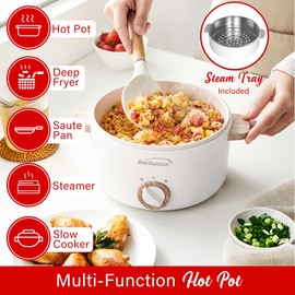 Brentwood Multi-Function Electric Hot Pot Cooker and Food Steamer with Ceramic Non-Stick Ceramic Coating (HPS-3162W)