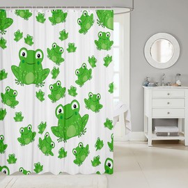 Manfei Cute Frogs Kids Shower Curtains,Cartoon Pond Animals Toddler Bathroom Curtains for Girls Boys Adults,Lovely Frogs Chic Green Bright Waterproof Curtains,12 Hooks Suits,72" W x 72" L