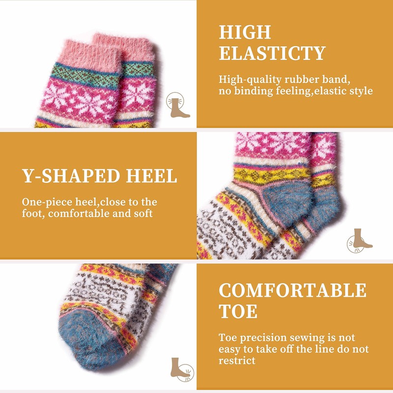 ICEIVY 5 Pairs Fluffy Thermal Socks for Womens Warm Wool