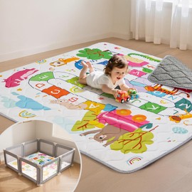 Duwenem Baby Play Mat for Floor,50x50 Inch Soft Foam Padding Crawling Mat, Foldable and Machine Washable, Thick for Babies & Toddlers,Animal School