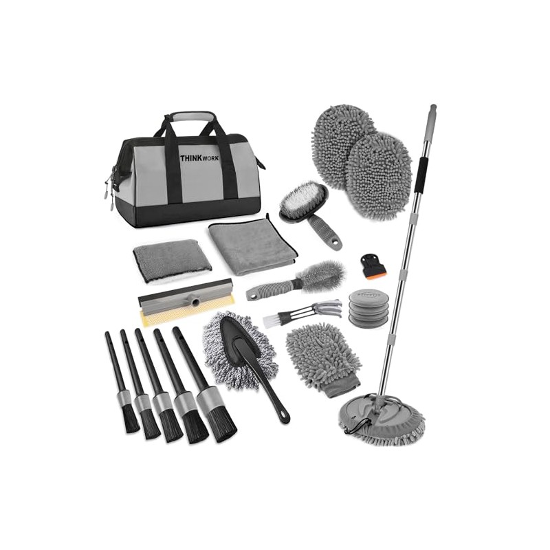THINKWORK Car Wash Kit, Car Washing Brush with Long Handle,
