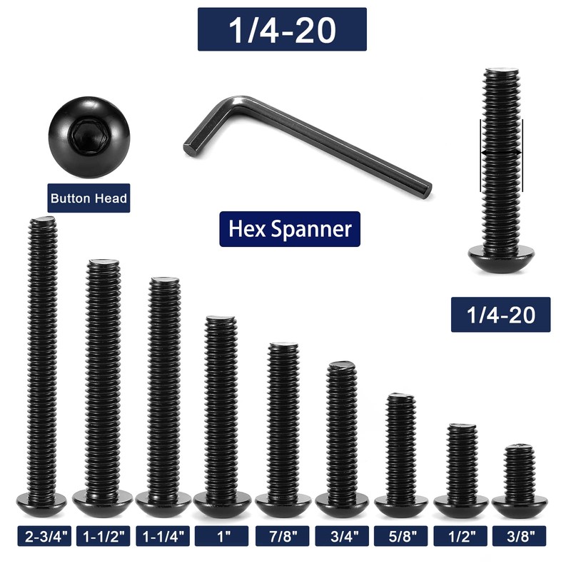 1/4-20 x 3/4" Button Head Socket Cap Bolts Screws, 20Pcs