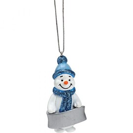 mumdadandbaby Suki Christmas Snowman (Boy) Blue Glittered Christmas Tree Decoration - Customise with a NAME