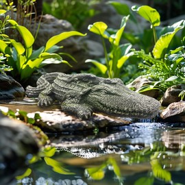 Realistic Resin Crocodile Garden Statue - Decorative Alligator Ornament for Pondside, Aquarium Landscaping & Outdoor Yard Decor, Weatherproof Wildlife Sculpture for Fish Tanks and Home Accessories