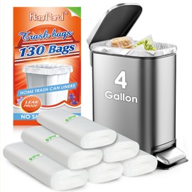 4 Gallon 130 Counts Strong Trash Bags Garbage Bags by RayPard, fit 12-15 Liter, 3,3.5,4.5 Gal trash Bin Liners for Home Office Kitchen Bathroom Bedroom, Clear
