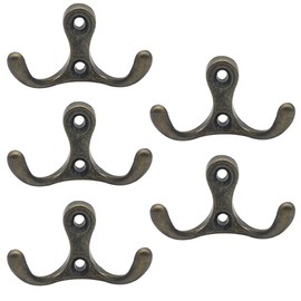 Hoshen 5-Piece Wall-Mounted Double-Fork Coat Hook, Zinc Alloy Double-Purpose Hook (Including 10 Screws), Suitable for European-Style Indoor and Outdoor Retro Home Decoration - Bronze