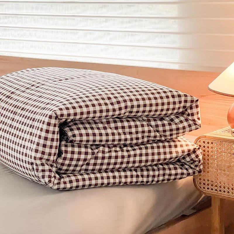 NSNLGSGC Twin Comforter Set, Mocha Gingham Bedding Comforter Sets, Dark