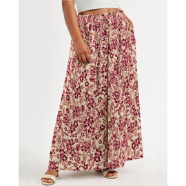 Lastshe Plus Size Pants for Women Wide Leg High Waisted Flowy Casual Palazzo Pants Long Summer Lounge Linen Boho Beach Trousers, White Red Flowers, 2X