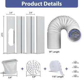 CASSAIO Portable Air Conditioner Window Kit,Seamless Portable AC Window Vent Kit with 5.9" Universal Exhaust Hose Adapter,Adjustable Window Seal Plates for Sliding Window