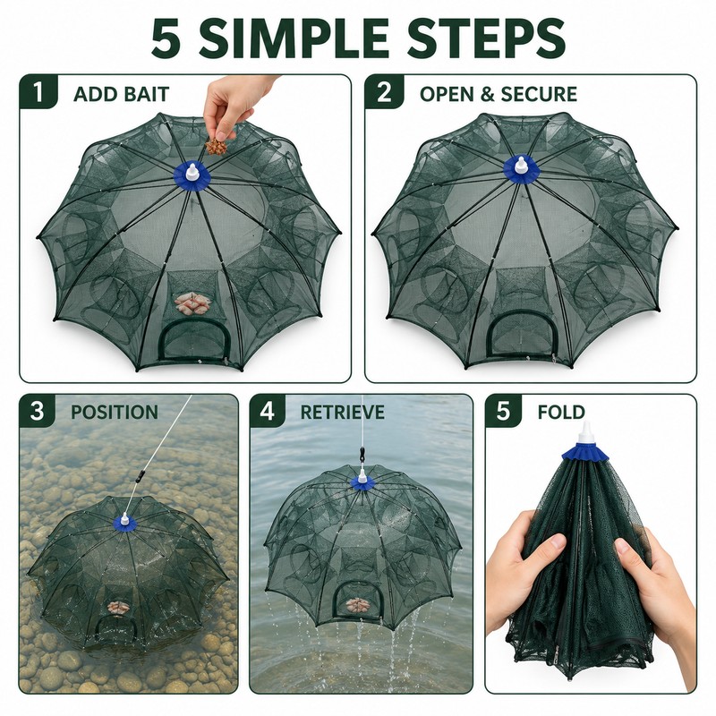 Portable Folding 6/8/16/20 Hole Automatic Fishing Trap for Fish, Shrimp