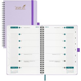 BEZEND A5 Academic Diary 2025-2026 Week to View with 2 Columns Spiral Bound runs Mid Year Jul' 25 - Dec' 26, 18-Month Weekly Planner with Pen Holder, PU Leather Softcover, Lilac