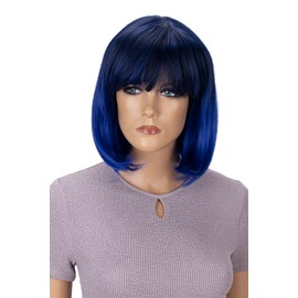 CAISHA Wig Bob Short Hair Cosplay Theater Show Heat Resistant Synthetic Fiber Straight Blue Mix SH032q